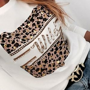 Leopard Print Rhinestone Top